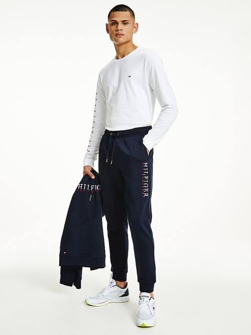 Tommy Hilfiger Signature Leg Logo Joggers Nadrág Férfi Kék | TH709KPT