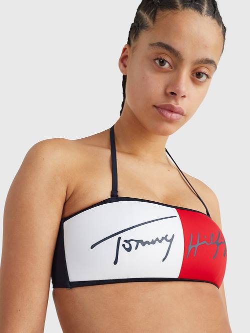 Tommy Hilfiger Signature Logo Bandeau Bikini Top Fürdőruha Női Kék | TH263TJH