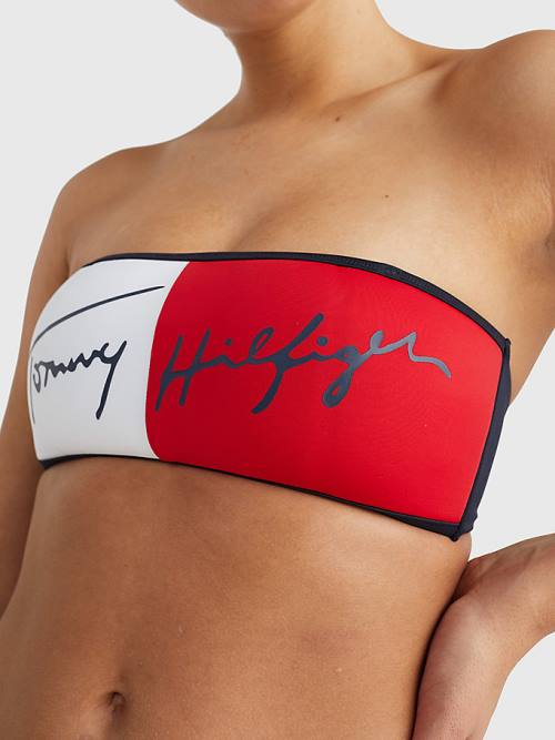 Tommy Hilfiger Signature Logo Bandeau Bikini Top Fürdőruha Női Kék | TH263TJH