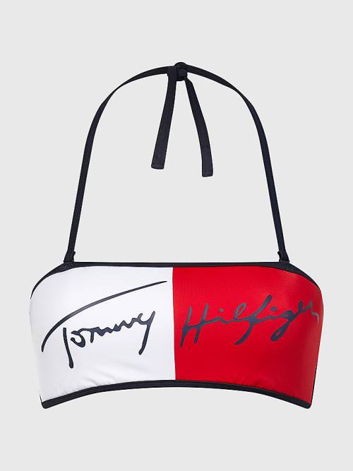 Tommy Hilfiger Signature Logo Bandeau Bikini Top Fürdőruha Női Kék | TH263TJH