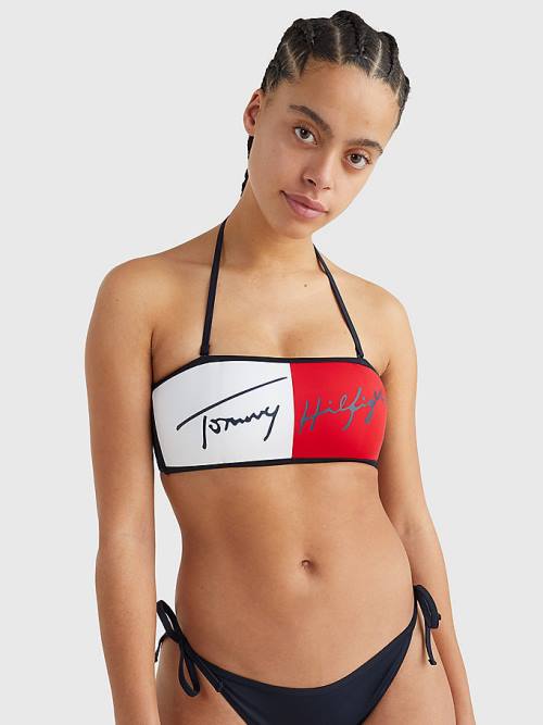 Tommy Hilfiger Signature Logo Bandeau Bikini Top Fürdőruha Női Kék | TH263TJH