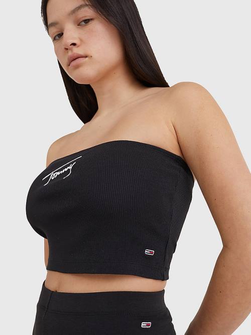 Tommy Hilfiger Signature Logo Cropped Tube Top Póló Női Fekete | TH397CEP