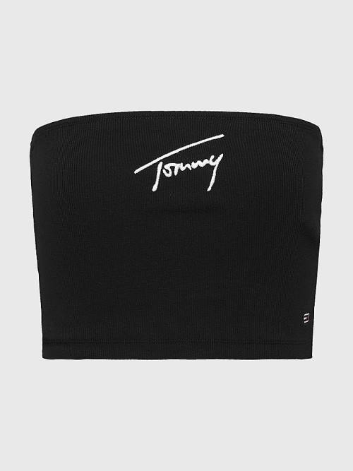 Tommy Hilfiger Signature Logo Cropped Tube Top Póló Női Fekete | TH397CEP