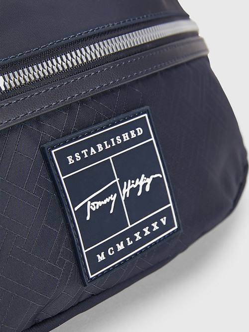 Tommy Hilfiger Signature Logo Crossbody Táska Férfi Kék | TH928DBR