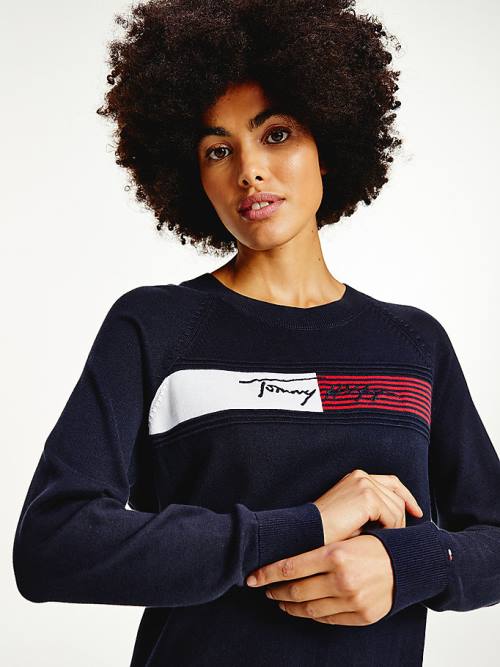 Tommy Hilfiger Signature Logo Embroidery Knit Ruha Női Kék | TH517NRG