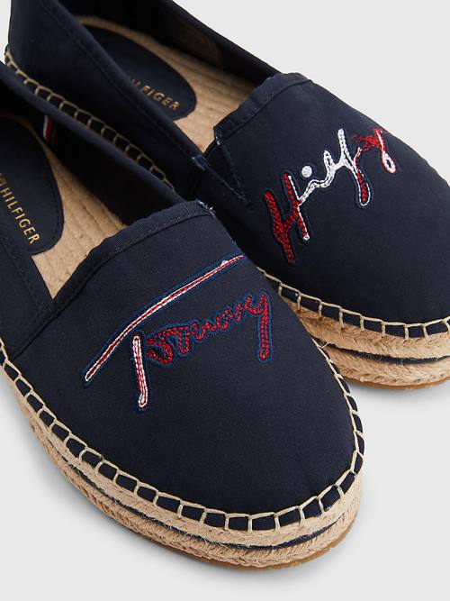 Tommy Hilfiger Signature Logo Espadrilles Loafer Cipő Női Kék | TH420OSA