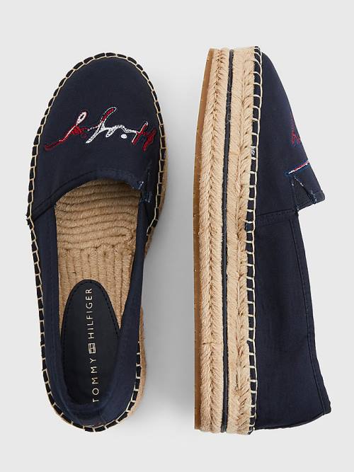 Tommy Hilfiger Signature Logo Espadrilles Loafer Cipő Női Kék | TH420OSA