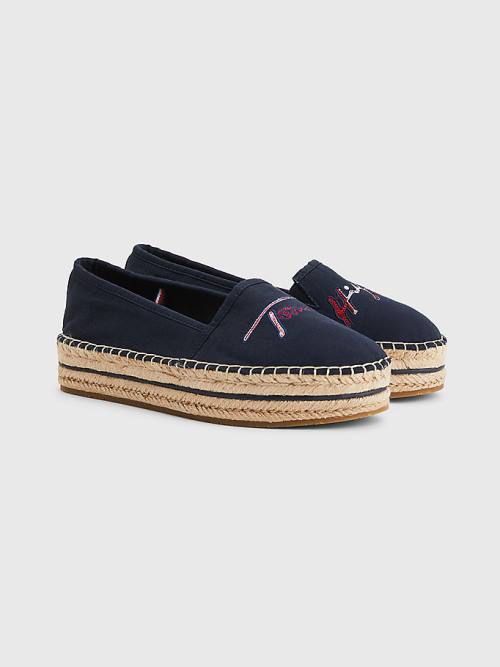 Tommy Hilfiger Signature Logo Espadrilles Loafer Cipő Női Kék | TH420OSA