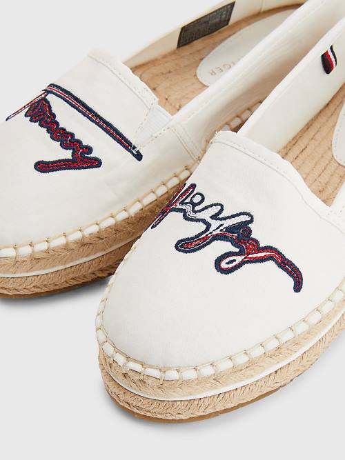 Tommy Hilfiger Signature Logo Espadrilles Loafer Cipő Női Fehér | TH860WCO