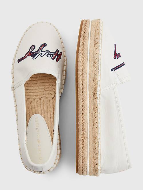 Tommy Hilfiger Signature Logo Espadrilles Loafer Cipő Női Fehér | TH860WCO