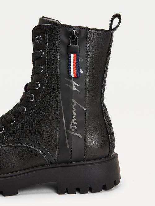 Tommy Hilfiger Signature Logo Klipsz Csipke-Up Bakancs Lány Fekete | TH961GIV