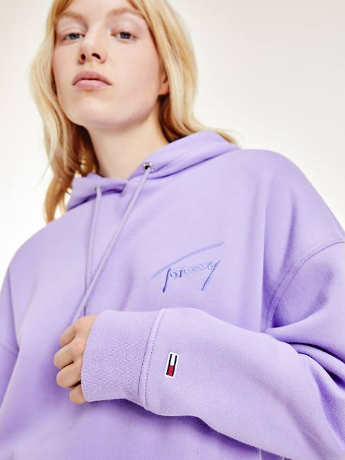 Tommy Hilfiger Signature Logo Oversized Kapucnis Pulóver Női Lila | TH804GSL