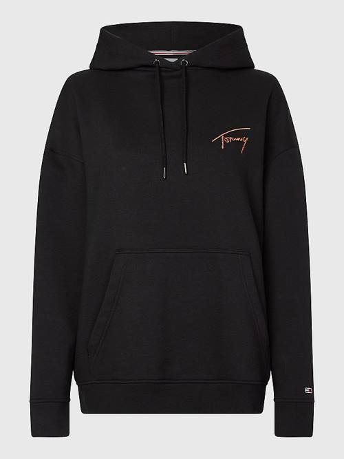 Tommy Hilfiger Signature Logo Oversized Kapucnis Pulóver Női Fekete | TH895KSY