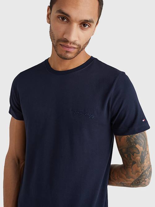 Tommy Hilfiger Signature Logo Póló Férfi Kék | TH471OTI