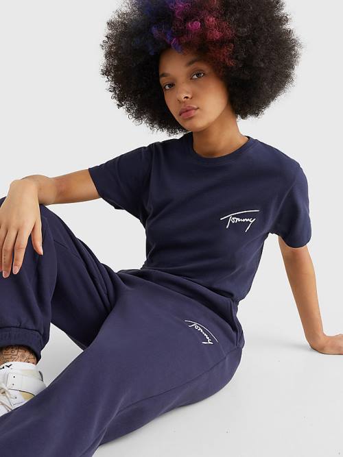 Tommy Hilfiger Signature Logo Recycled Jersey Joggers Nadrág Női Kék | TH016LSF