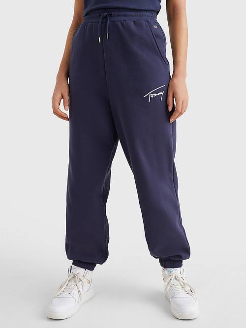 Tommy Hilfiger Signature Logo Recycled Jersey Joggers Nadrág Női Kék | TH016LSF