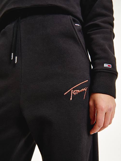 Tommy Hilfiger Signature Logo Recycled Jersey Joggers Nadrág Női Fekete | TH041VDI