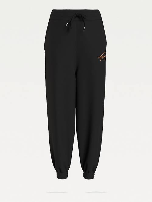 Tommy Hilfiger Signature Logo Recycled Jersey Joggers Nadrág Női Fekete | TH041VDI