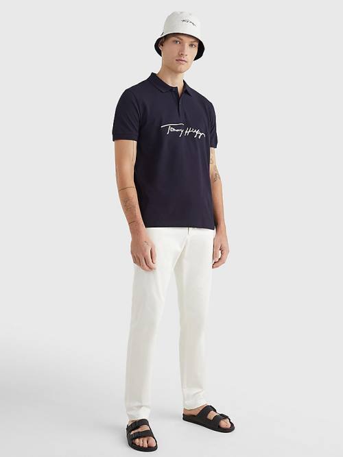 Tommy Hilfiger Signature Logo Regular Fit Póló Férfi Kék | TH395EUD