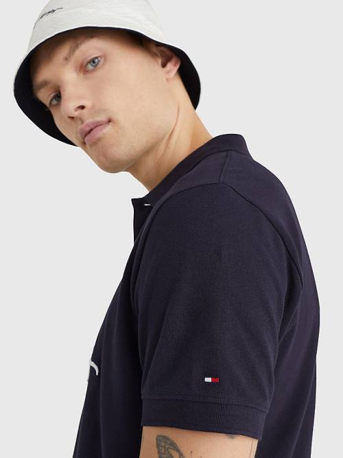 Tommy Hilfiger Signature Logo Regular Fit Póló Férfi Kék | TH395EUD