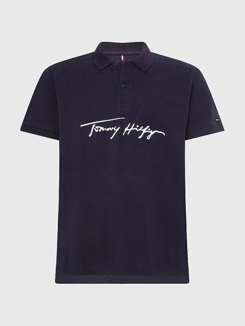 Tommy Hilfiger Signature Logo Regular Fit Póló Férfi Kék | TH395EUD