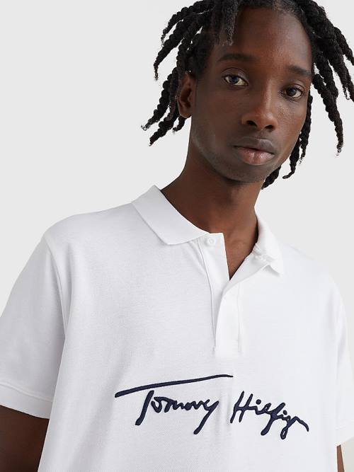 Tommy Hilfiger Signature Logo Regular Fit Póló Férfi Fehér | TH645AYJ