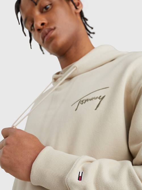 Tommy Hilfiger Signature Logo Relaxed Fit Kapucnis Pulóver Férfi Bézs | TH897EGM