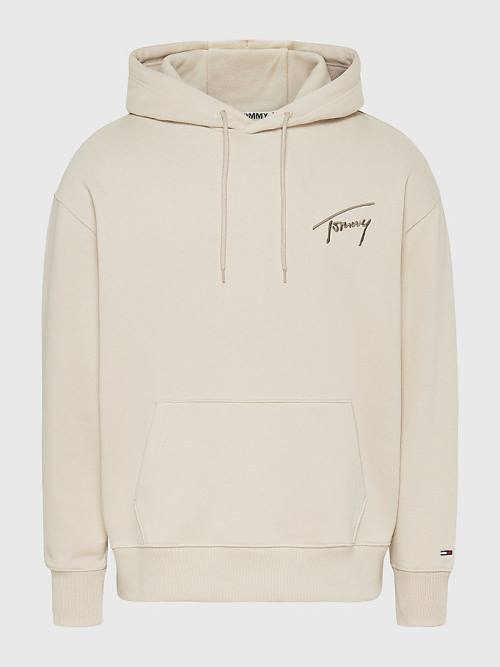 Tommy Hilfiger Signature Logo Relaxed Fit Kapucnis Pulóver Férfi Bézs | TH897EGM