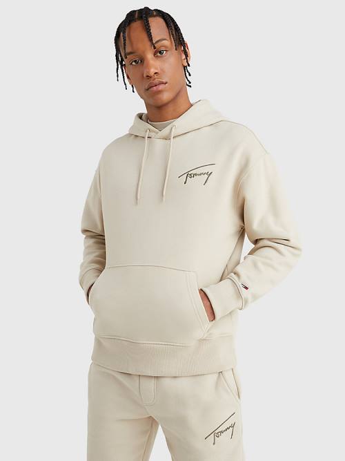 Tommy Hilfiger Signature Logo Relaxed Fit Kapucnis Pulóver Férfi Bézs | TH897EGM