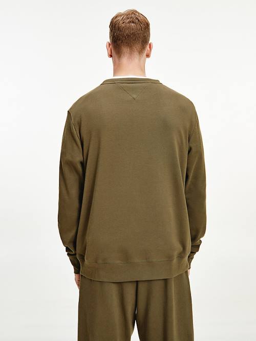 Tommy Hilfiger Signature Logo Stretch Organic Pamut Sweatshirt Pizsama Férfi Khaki | TH068XPD