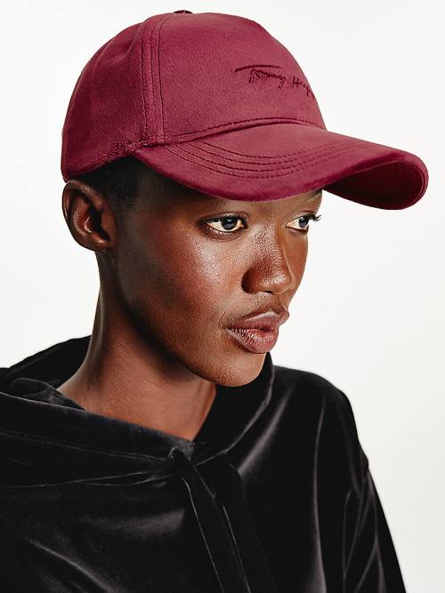 Tommy Hilfiger Signature Logo Velvet Cap Kalap Női Piros | TH079EAM