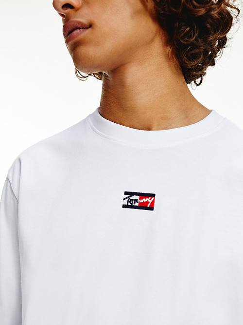 Tommy Hilfiger Signature Long Sleeve Póló Férfi Fehér | TH372BOA