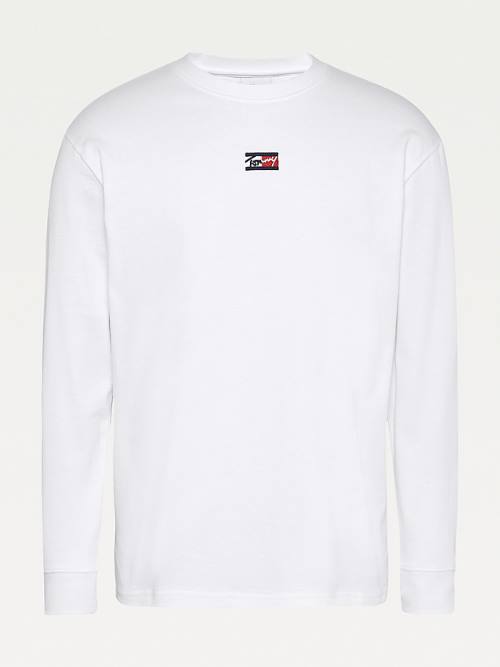 Tommy Hilfiger Signature Long Sleeve Póló Férfi Fehér | TH372BOA