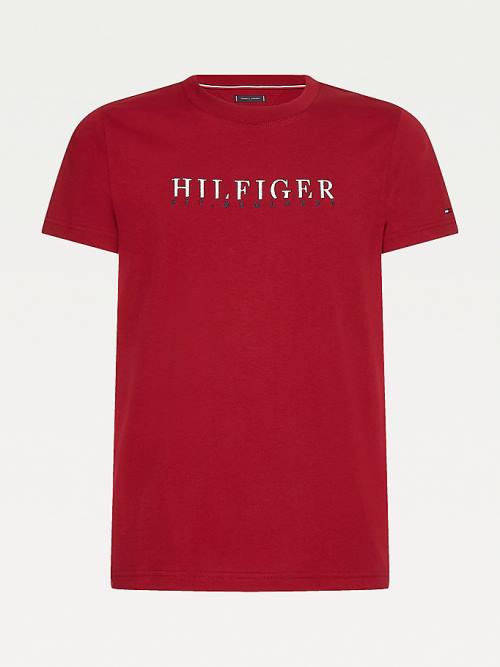 Tommy Hilfiger Signature Organic Pamut Graphic Logo Póló Férfi Piros | TH592QFY