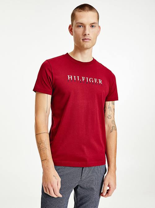 Tommy Hilfiger Signature Organic Pamut Graphic Logo Póló Férfi Piros | TH592QFY