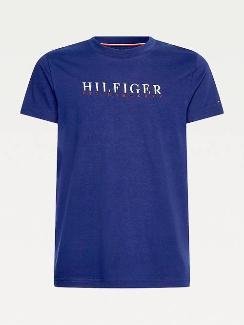 Tommy Hilfiger Signature Organic Pamut Graphic Logo Póló Férfi Kék | TH875OMJ