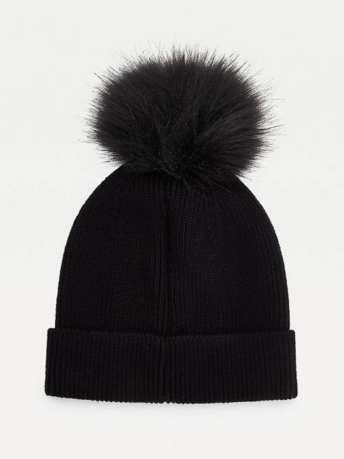 Tommy Hilfiger Signature Pom Pom Beanie Kalap Női Fekete | TH138WHN