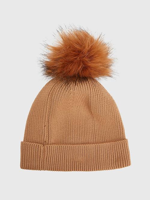 Tommy Hilfiger Signature Pom Pom Beanie Kalap Női Bézs | TH269DCR