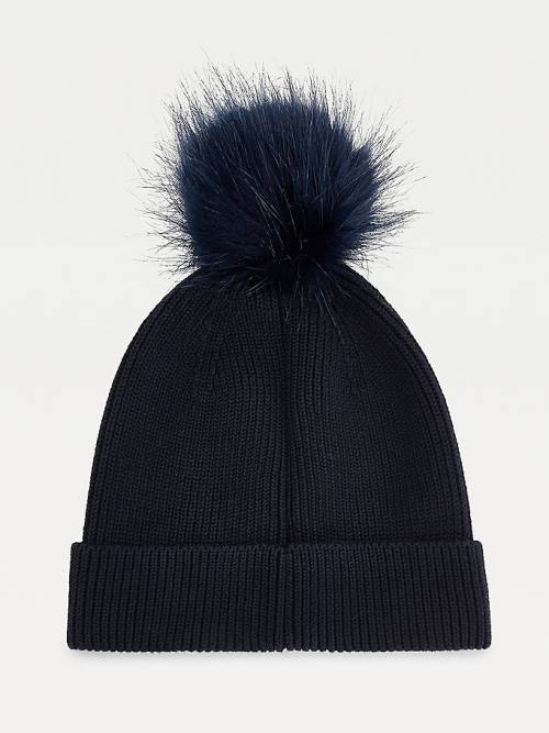 Tommy Hilfiger Signature Pom Pom Beanie Kalap Női Kék | TH412PYA