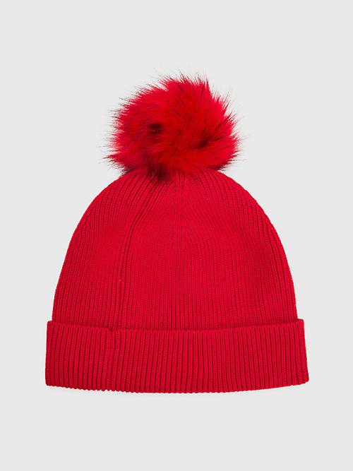 Tommy Hilfiger Signature Pom Pom Beanie Kalap Női Piros | TH672XLA