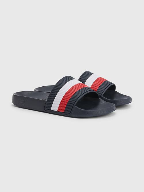 Tommy Hilfiger Signature Pool Slides Szandál Férfi Kék | TH406LGK