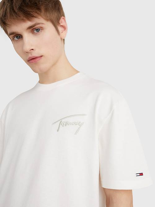 Tommy Hilfiger Signature Recycled Pamut Póló Férfi Fehér | TH405GNV