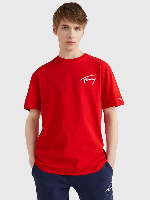 Tommy Hilfiger Signature Recycled Pamut Póló Férfi Piros | TH912FNB