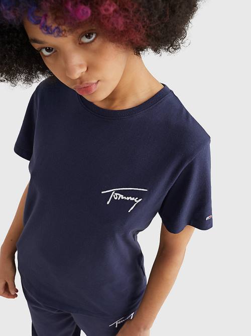 Tommy Hilfiger Signature Relaxed Fit Póló Női Kék | TH761TQH