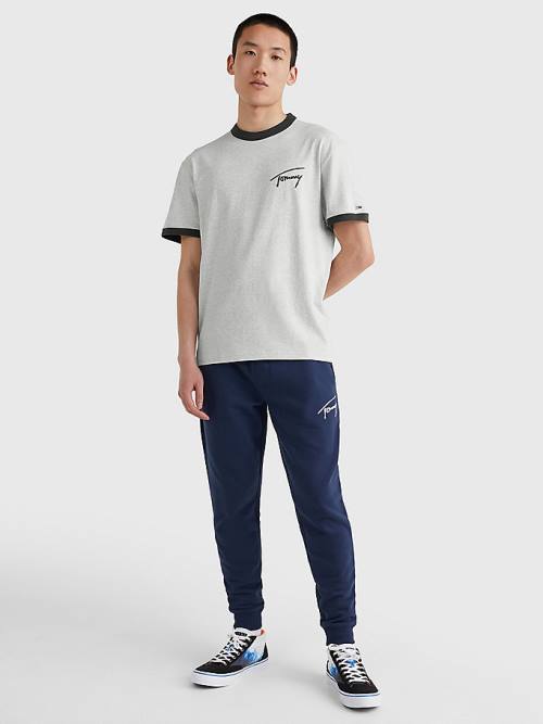 Tommy Hilfiger Signature Ringer Tee Póló Férfi Szürke | TH169QXC