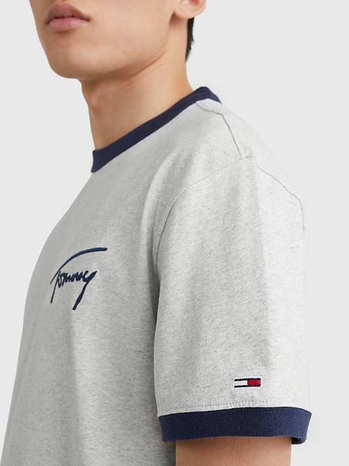 Tommy Hilfiger Signature Ringer Tee Póló Férfi Szürke | TH169QXC