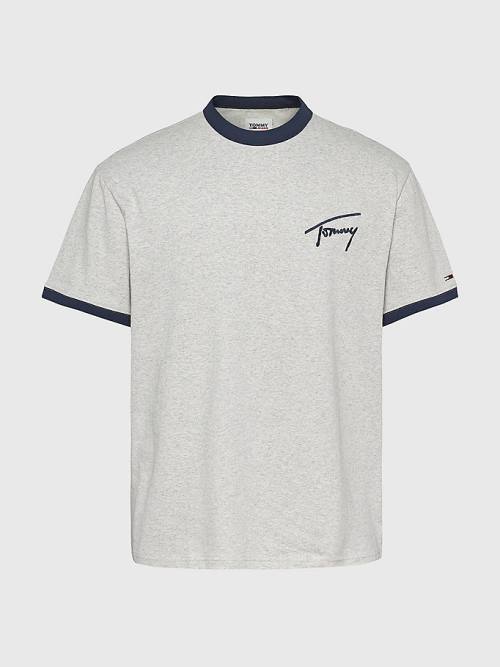 Tommy Hilfiger Signature Ringer Tee Póló Férfi Szürke | TH169QXC