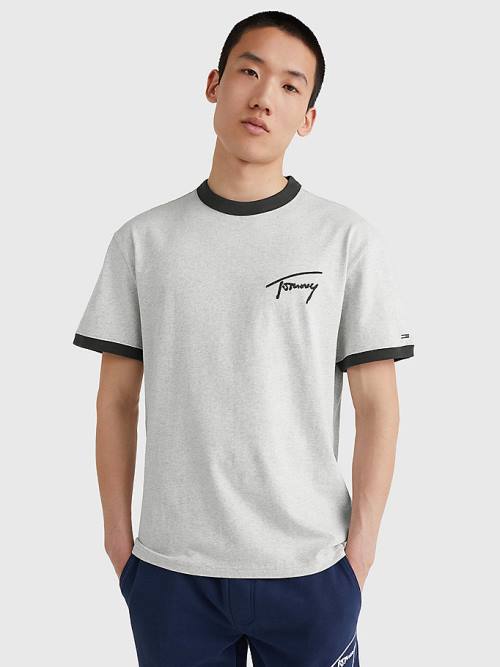 Tommy Hilfiger Signature Ringer Tee Póló Férfi Szürke | TH169QXC