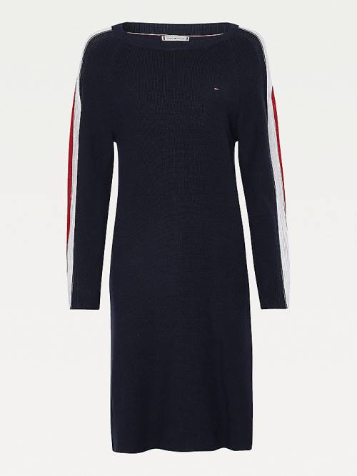 Tommy Hilfiger Signature Sleeve Csónak Neck Knit Ruha Női Kék | TH456RBW