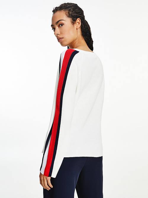 Tommy Hilfiger Signature Sleeve Round Neck Jumper Pulóverek Női Fehér | TH230FEY